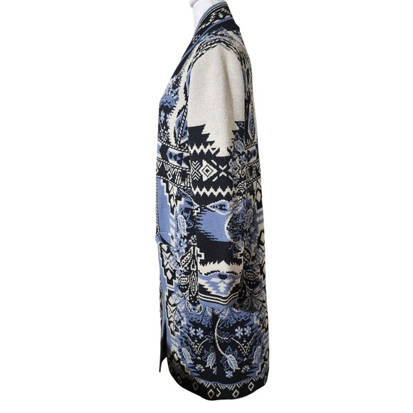 Essitam Shilo Duster Womens Open Front Aztec Pattern Cardigan Sweater Size S - Picture 2 of 8